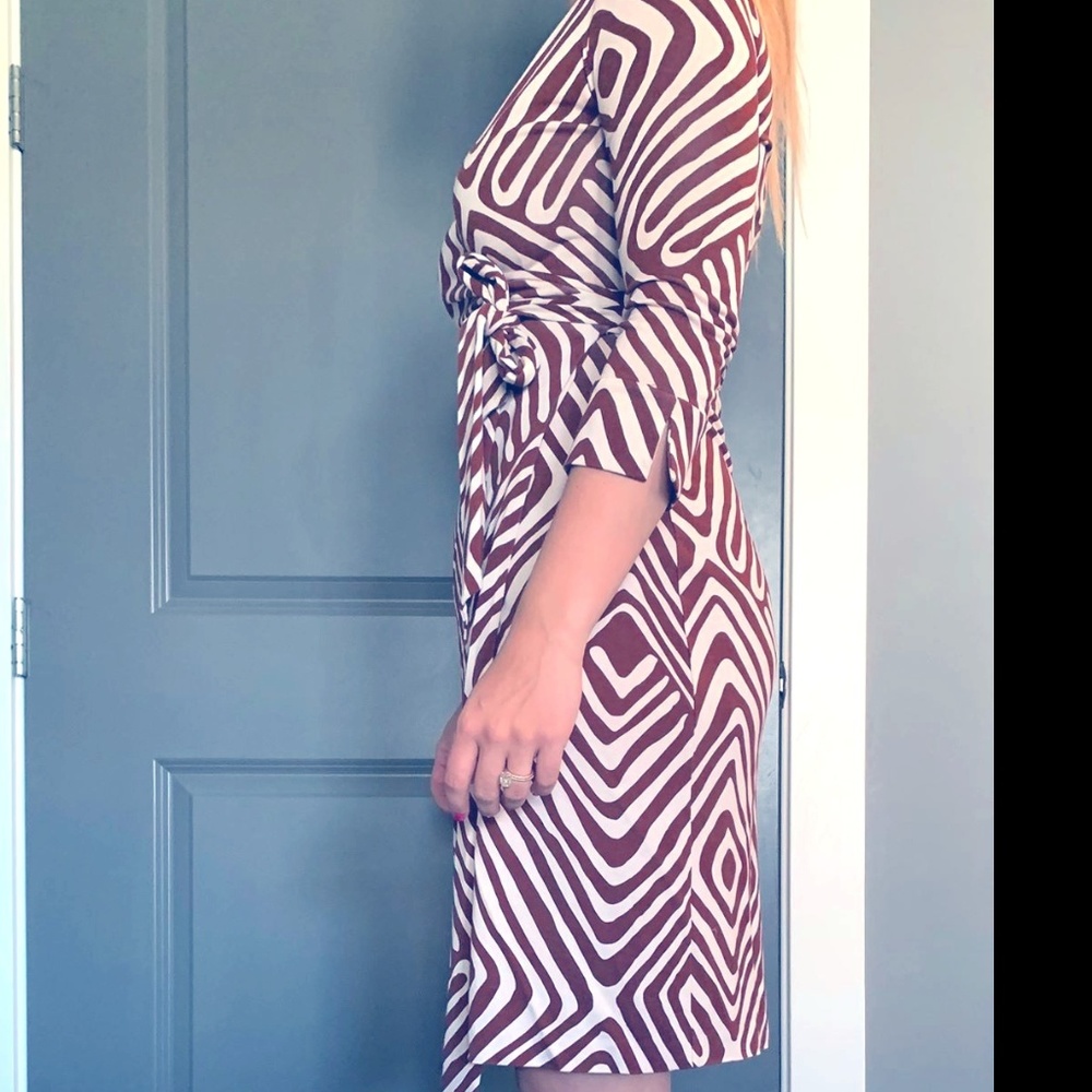 DVF Brown & White Pattern Silk Wrap Dress